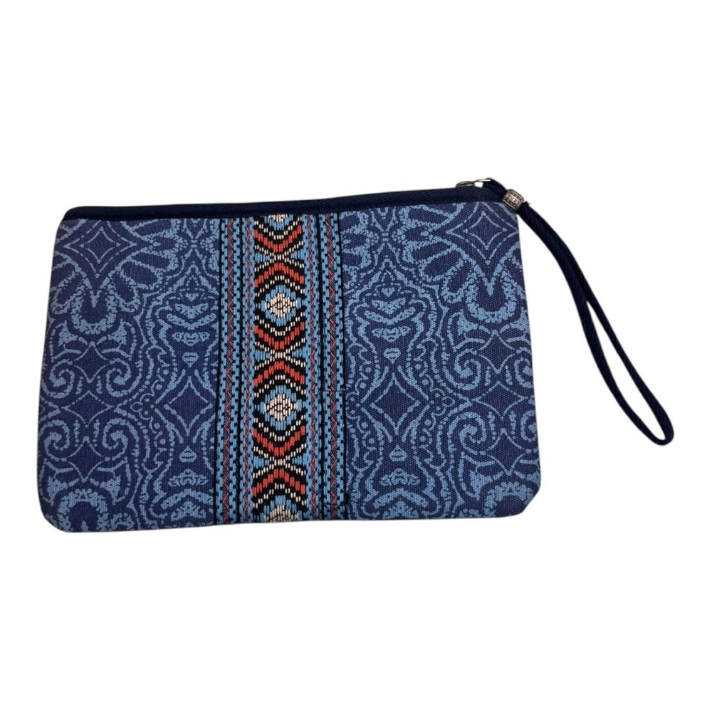 Prana Jazmina Blue & Orange Tapestry Patterned Boho Large Wristlet Clutch